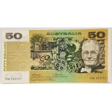 AUSTRALIA 1973 . FIFTY 50 DOLLARS BANKNOTE . PHILLIPS/WHEELER . ERROR . INK TRANSFER